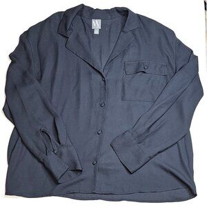 Worthington Womens XXL Black Button-Up Shirt With Pocket & Cuffed Sleeves